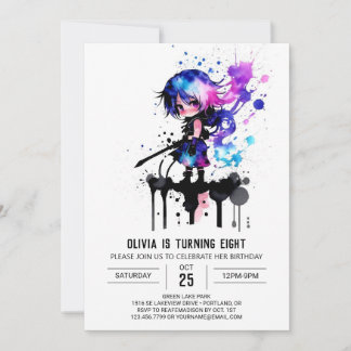 Niedlich Simple Ninja Digital Girl Geburtstag Einladung