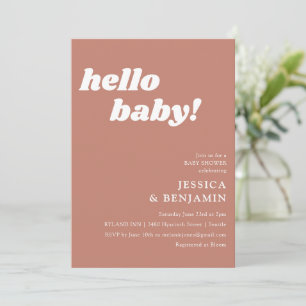 Niedlich Simple Terracotta Hello Baby Dusche Einladung