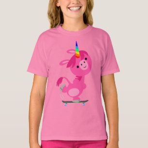 Niedlich Skateboarding Cartoon Unicorn Kinder T -  T-Shirt