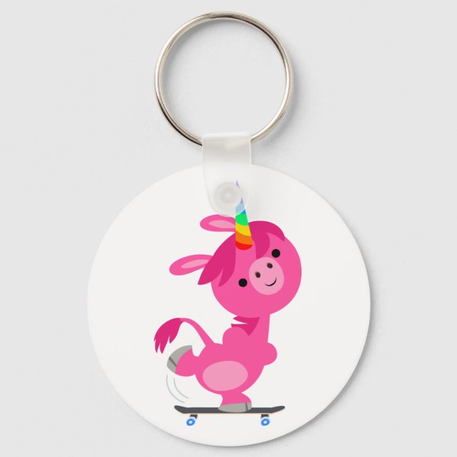 Niedlich Skateboarding Cartoon Unicorn Schlüsselanhänger (Vorderseite)