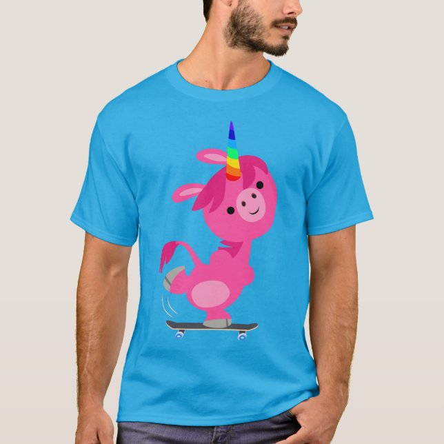 Niedlich Skateboarding Cartoon Unicorn T - Shirt (Vorderseite)