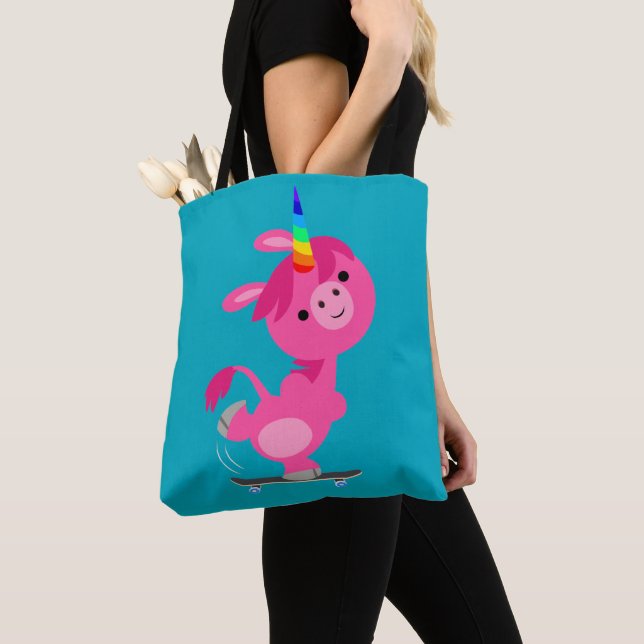 Niedlich Skateboarding Cartoon Unicorn Tasche (Von Nahem)