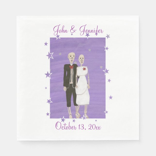 Niedlich Skeleton Couple Halloween Hochzeit Napkin Serviette (Vorderseite)