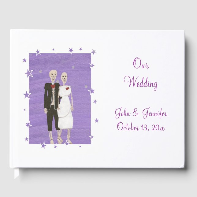 Niedlich Skeleton Couple Halloween Hochzeitsbuch Gästebuch (Vorderseite)