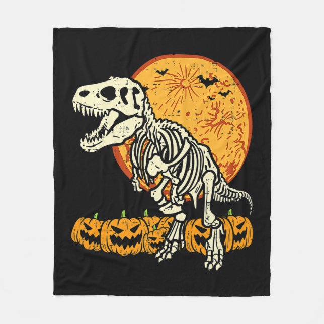 Niedlich Skeleton Dinosaur Trex Dino Pumpkins Moon Fleecedecke (Vorderseite)