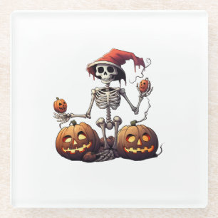 Niedlich Skeleton Halloween Hexenkürbis Glasuntersetzer