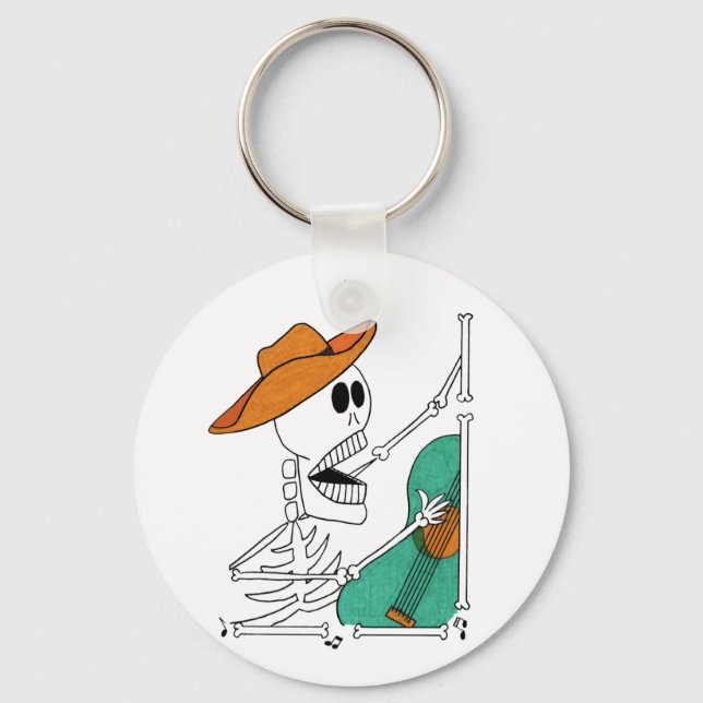 Niedlich Skeleton singend Cowboy Gitarre spielen Schlüsselanhänger (Vorderseite)