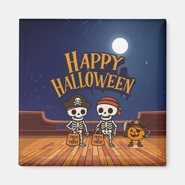 niedlich, Skelette und KürbisHalloween Magnet (Vorne)