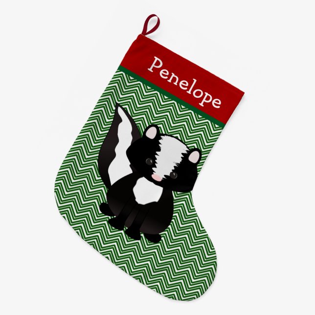 Niedlich Skunk Personalisiert Großer Weihnachtsstrumpf (Vorderansicht (hängend))