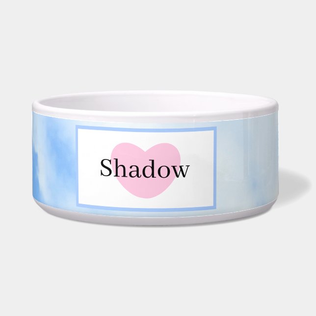 Niedlich Sky Blue Pink Herz mit Name Pet Napf (Vorderseite)