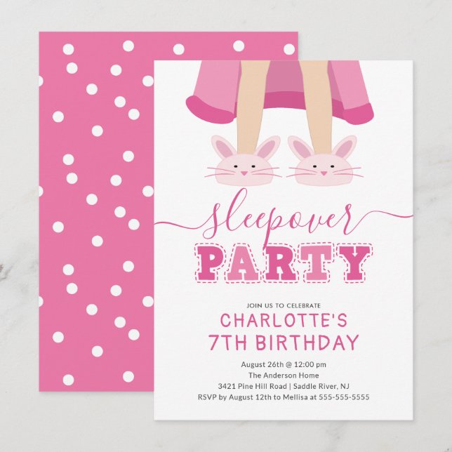 Niedlich Sleepover Pajama Einladung zum Geburtstag (Vorne/Hinten)