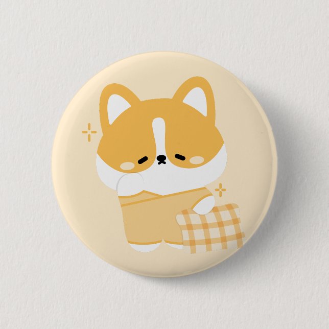 Niedlich Sleepy Corgi Button (Vorderseite)
