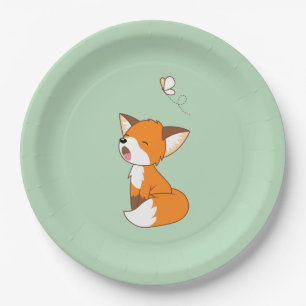 Niedlich Sleepy Little Fox auf Green Pappteller