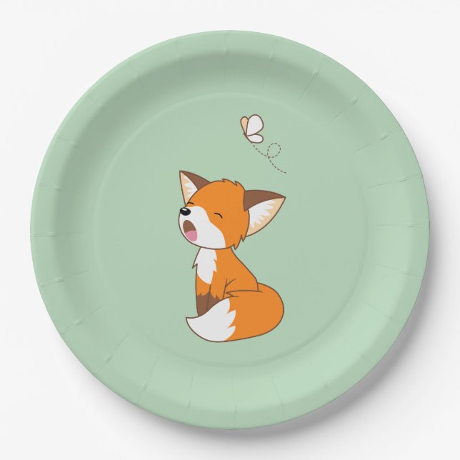 Niedlich Sleepy Little Fox auf Green Pappteller (Vorderseite)