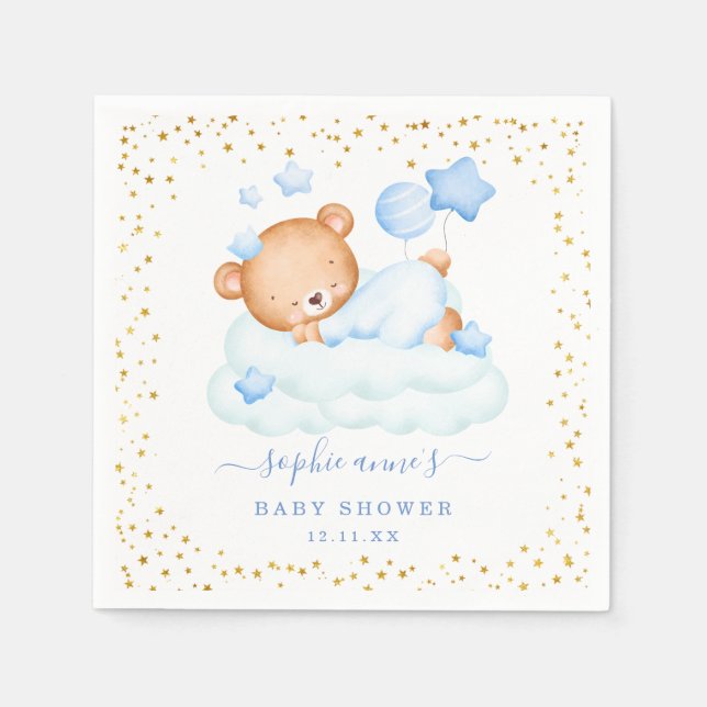 Niedlich Sleepy Teddy Bear Balloons Boy Baby Dusch Serviette (Vorderseite)