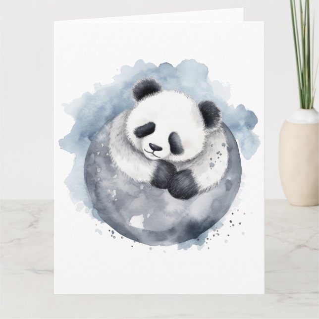 Niedlich Sleepy Watercolor Panda Karte (Vorderseite)