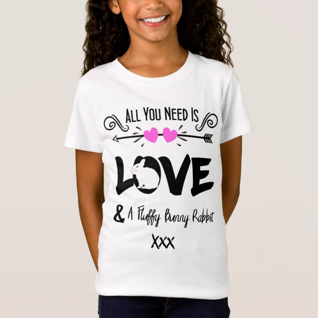 Niedlich Slogan Liebe & Fluffy Bunny Rabbit Thema  T-Shirt (Vorderseite)