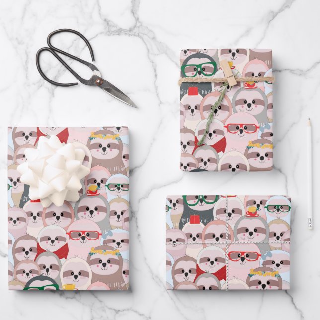 Niedlich Sloth Animal Cartoon Funny Animal Geschenkpapier Set (Vorderseite)