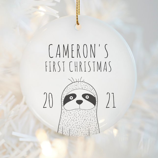 Niedlich Sloth Babys Erste Weihnachtsfeiern Schwar Keramik Ornament (Von Creator hochgeladen)