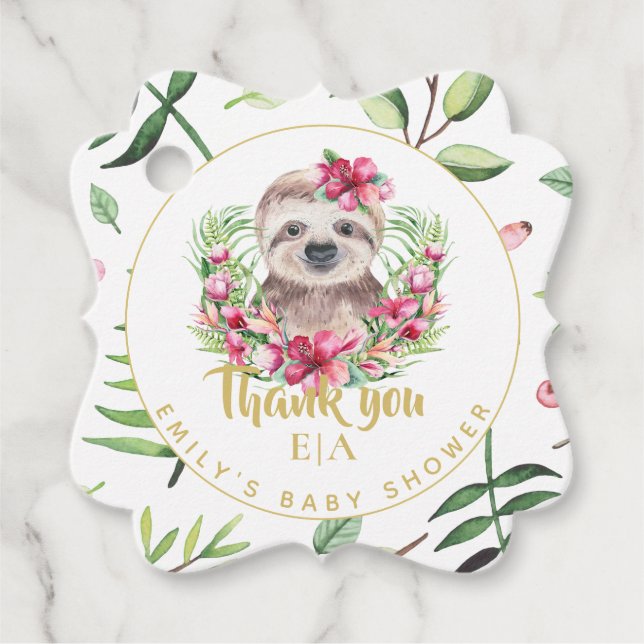 Niedlich SLOTH Boho Pink Floral Baby Dusche Vielen Geschenkanhänger (Vorderseite)