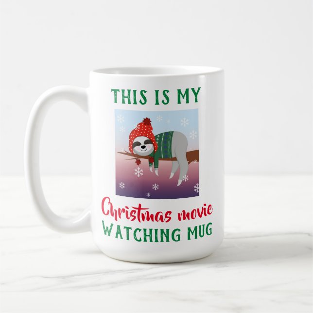 Niedlich Sloth Christmas Movie Watching Kaffeetasse (Links)