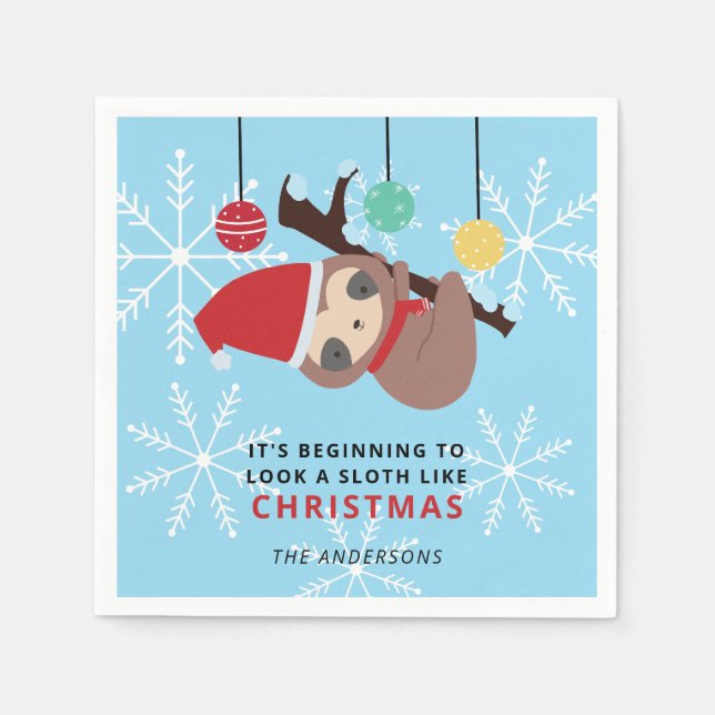Niedlich Sloth Christmas Punny Kawaii Feiertag Win Serviette (Vorderseite)