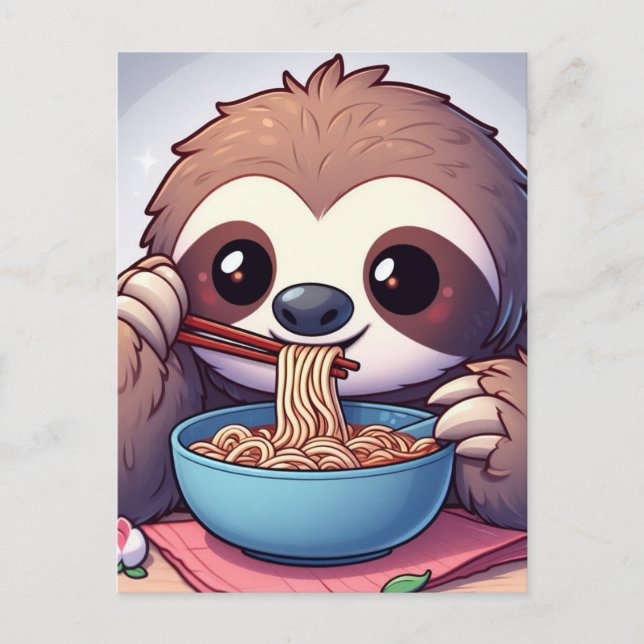 Niedlich Sloth Eating Ramen Postkarte (Vorderseite)