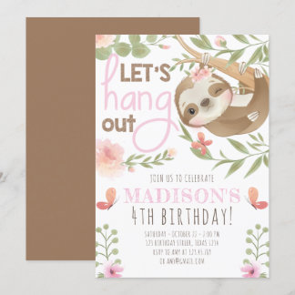 Niedlich Sloth Girl Birthday Einladung
