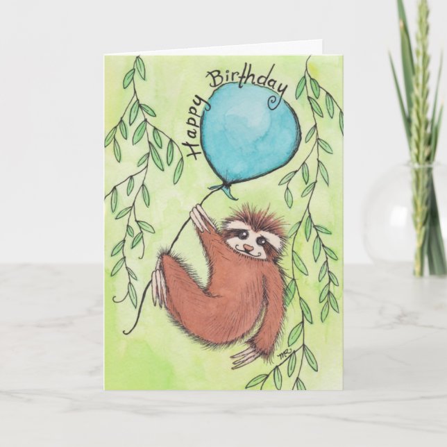 Niedlich Sloth Happy Birthday Karte (Vorderseite)