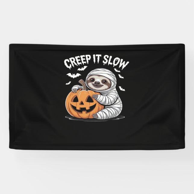 Niedlich Sloth Lovers Funny Halloween Pumpkin Esse Banner (Horizontal)