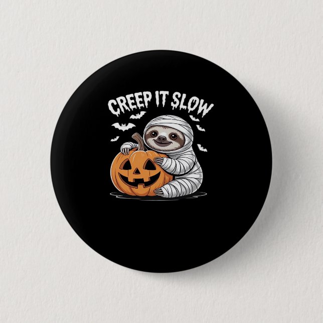 Niedlich Sloth Lovers Funny Halloween Pumpkin Esse Button (Vorderseite)