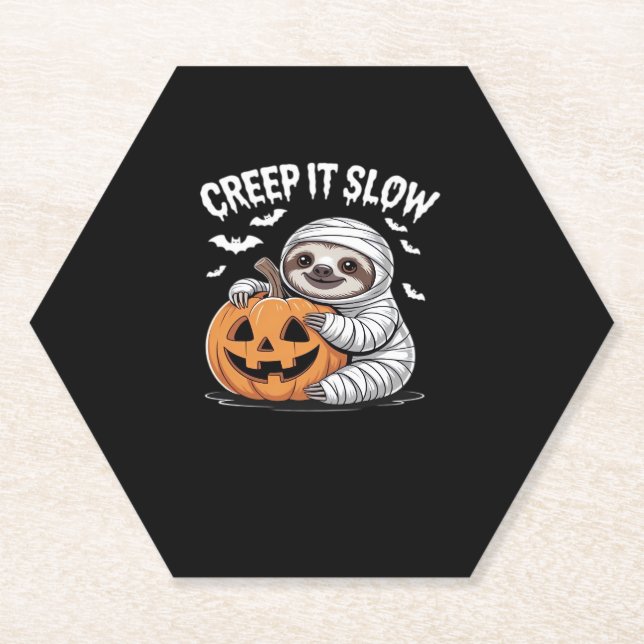 Niedlich Sloth Lovers Funny Halloween Pumpkin Esse Untersetzer (Vorderseite)