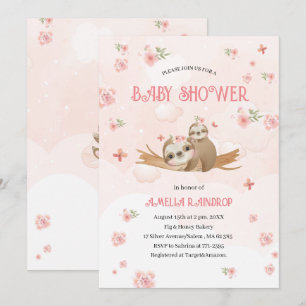 Niedlich Sloth Pink Blume Babydusche Aquarell Inn Einladung
