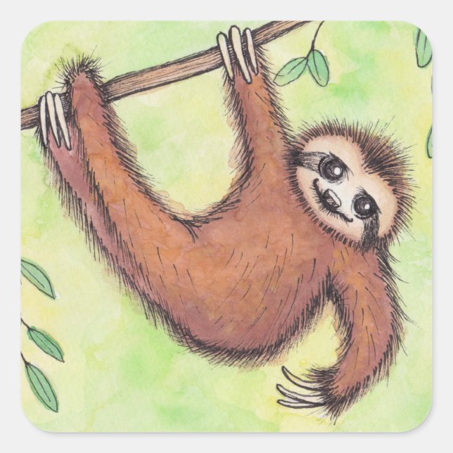 Niedlich Sloth Quadratischer Aufkleber (Vorderseite)
