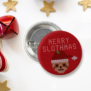 Niedlich Sloth Red Merry Slothmas Weihnachtsgesche Button