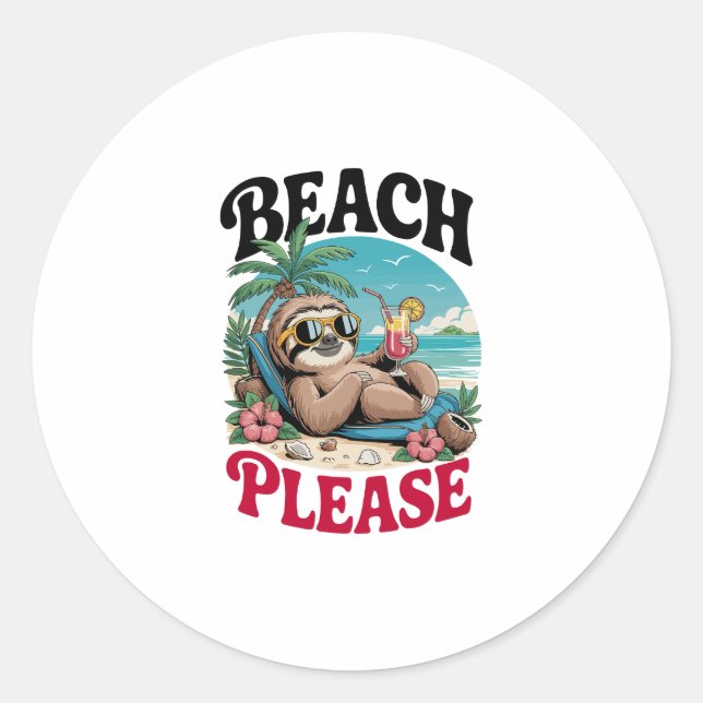 Niedlich Sloth Summertime Runder Aufkleber (Vorderseite)