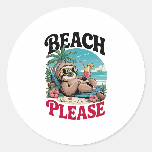 Niedlich Sloth Summertime Runder Aufkleber (Vorderseite)