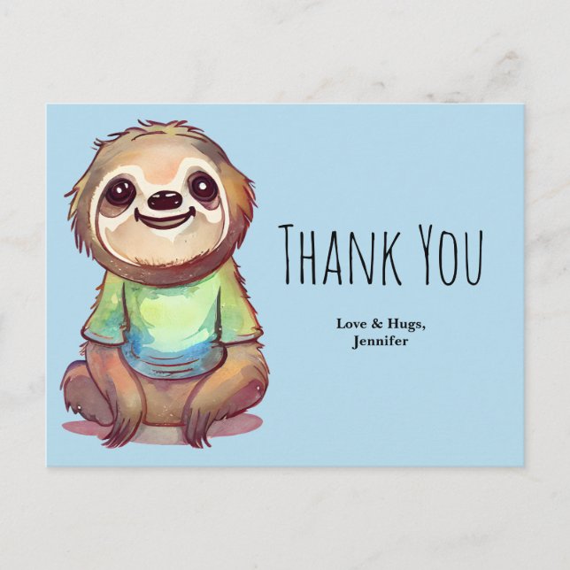 Niedlich Sloth Trading ein Shirt Danke Postkarte (Vorderseite)
