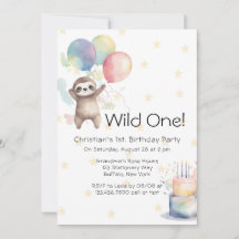 Niedlich Sloth Watercolor Balloons Wild One Birthd