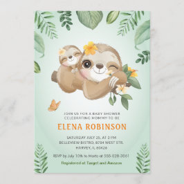 Niedlich Sloths Baby Mommy Tropical Green Baby Dus Einladung