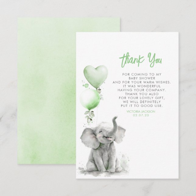 Niedlich Small Klein Baby Elephant Vielen Dank Dankeskarte (Vorne/Hinten)