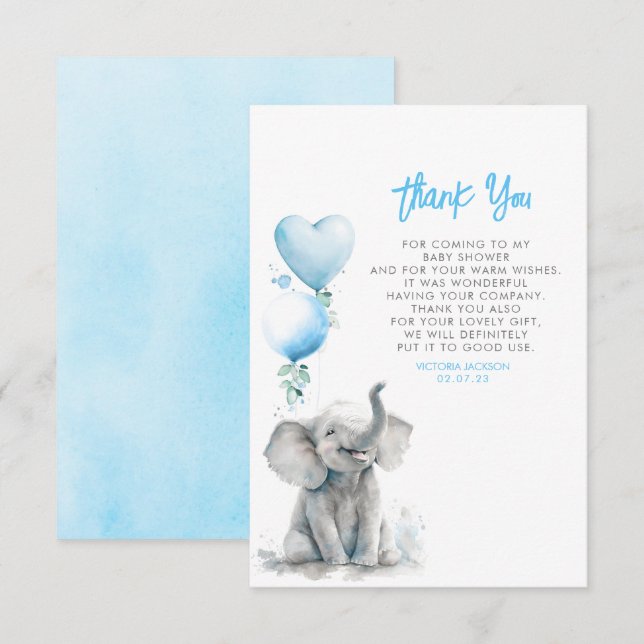 Niedlich Small Klein Baby Elephant Vielen Dank Dankeskarte (Vorne/Hinten)