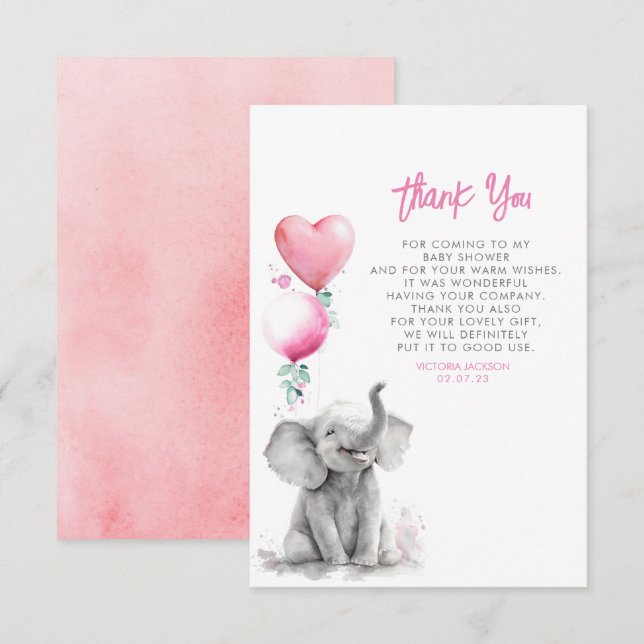 Niedlich Small Klein Baby Elephant Vielen Dank Dankeskarte (Vorne/Hinten)