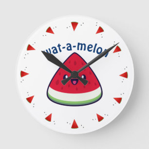 Niedlich Smiling Kawaii Watermelon Runde Wanduhr