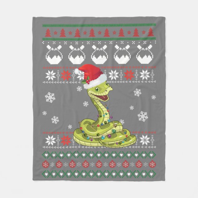 Niedlich Snake Ugly Sweater Christmas Light Pajama Fleecedecke (Vorderseite)