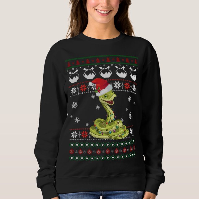 Niedlich Snake Ugly Sweater Christmas Light Pajama Sweatshirt (Vorderseite)