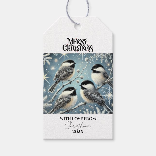 Niedlich Snow Christmas Birds Blue Geschenkanhänger (Vorderseite)