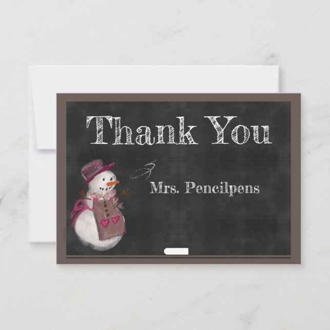 Niedlich Snow Girl Chalkboard Vielen Dank Lehrer Dankeskarte (Vorderseite)