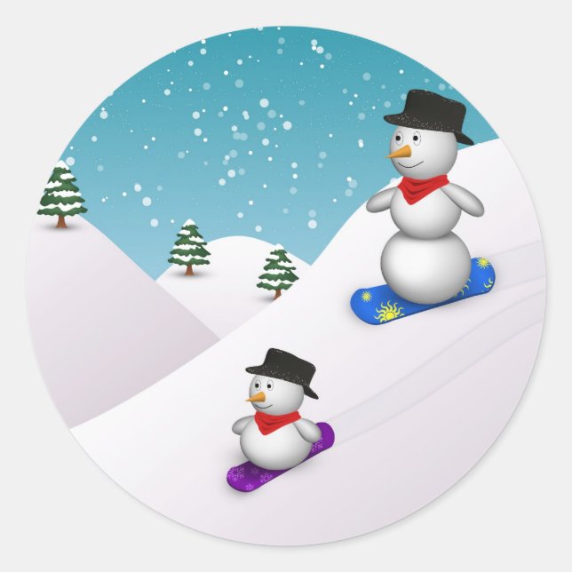 Niedlich Snowboarden Runder Aufkleber (Vorderseite)