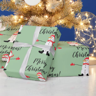 Niedlich Snowman auf Sage Green Frohe Weihnachten Geschenkpapier
